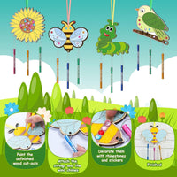DIY Wooden Insect & Hawaiian Wind Chime Craft Kit for Kids, Spring Animal Coloring Art Set for Parties & Home Decor