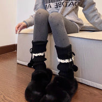 Lolita Fluffy Ball Leg Warmers for Women - Korean Style Warm Winter Boot Socks