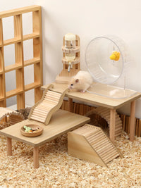 Hamster Cage Two-Story Platform Wooden Ladder Hideout House Ornament for Golden Bear Hamsters