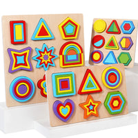 Montessori Wooden Geometric Shape Puzzle Board Educational Toy for Kids