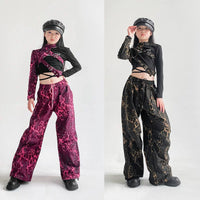 Girls' Leopard Print Cargo Pants Set for Street Dance & Performance