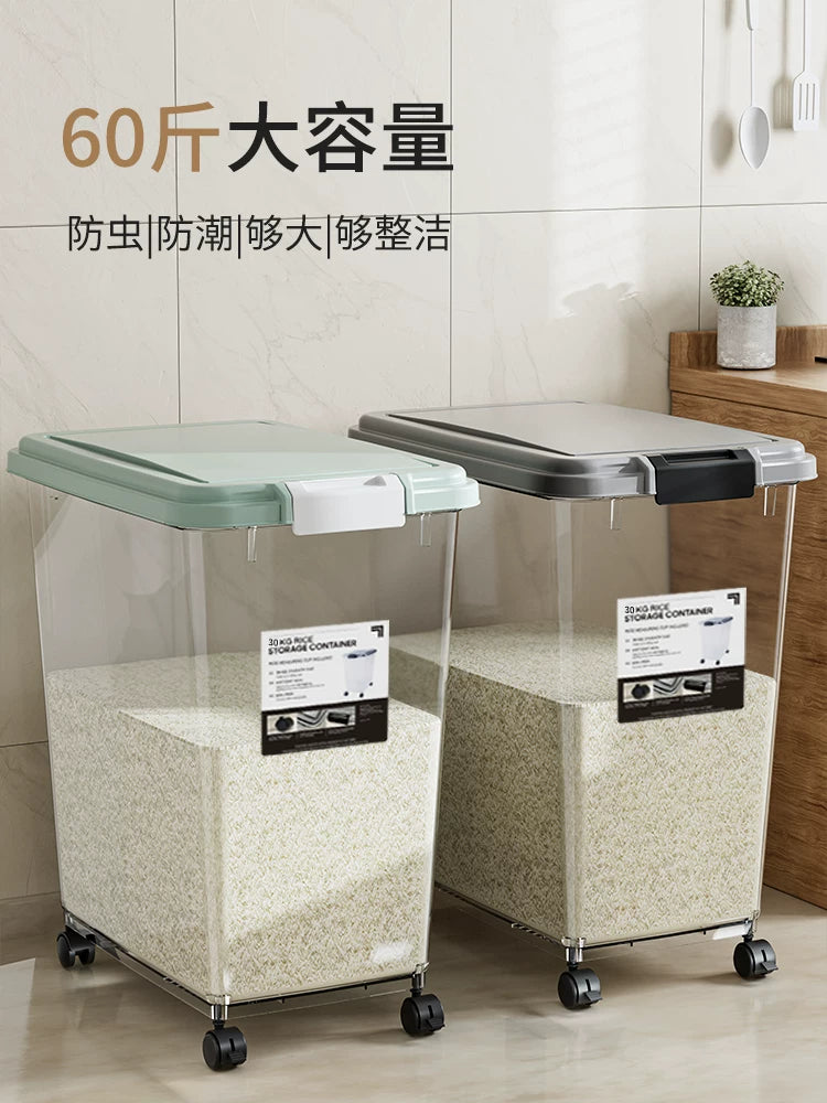 Airtight Rice Storage Container with Wheels and Measuring Cup, Moisture-proof and Insect-proof for Grains and Flour