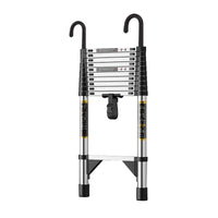 Telescopic Ladder with Hooks, Stainless Steel Straight Ladder for Engineering, Lifting, Retractable, Folding Ladder with Detachable Hooks