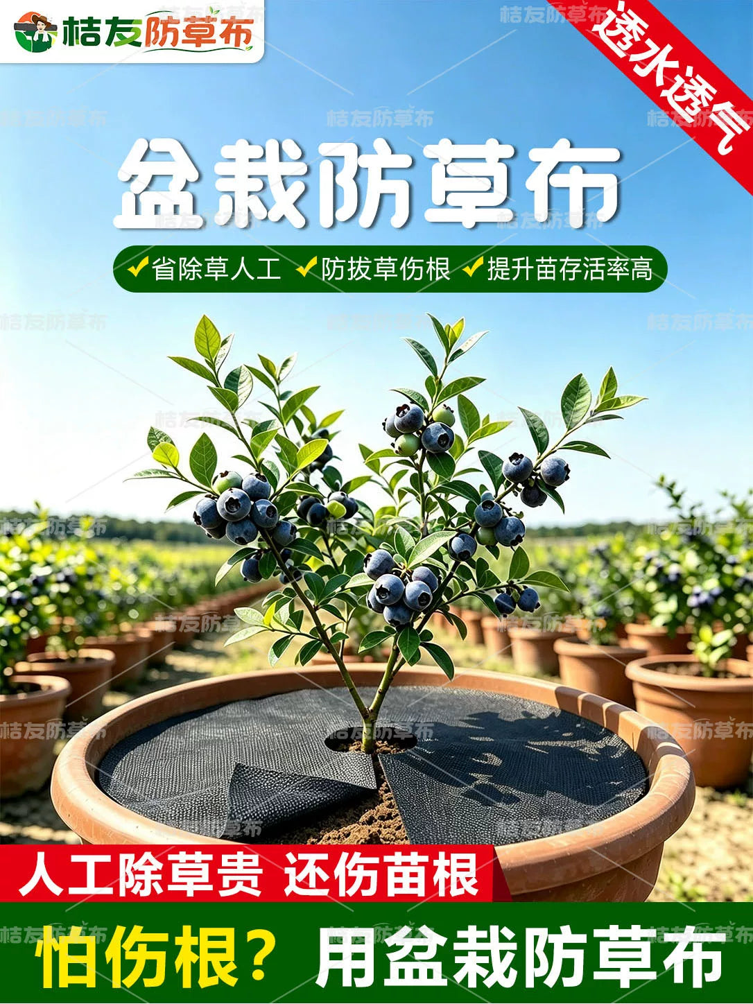 Biodegradable Weed Barrier Fabric for Potted Plants and Seedlings, Permeable and Durable