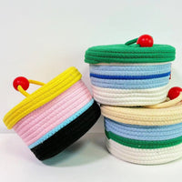 Hand-Woven Cotton Rope Storage Basket with Lid for Home Organization