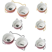 Ceramic Cat Bowl with Iron Stand, Elevated Anti-Vomit Pet Food and Water Dish for Cats
