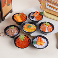 7cm Japanese Food Bowl Keychain Toy - Tuna, Wasabi Pork, Sea Urchin, Shrimp Roe Rice Bowls