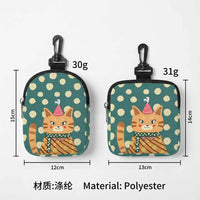 Cute Cat Print Polyester Coin Purse Water-Resistant Zipper Pouch Multi-functional Mini Earphone Bag