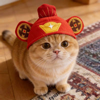 Pet God of Wealth Costume Hat for Cats and Dogs, Festive Chinese New Year Pet Headwear