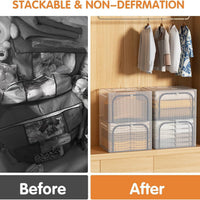 Clear Stackable Storage Bins with Metal Frame and Lid for Clothes