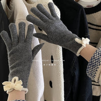 Korean Style Bowknot Wool Blend Fingerless Gloves for Winter