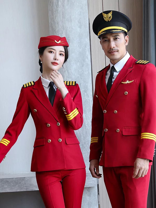 Unisex Drum Corps Performance Uniform Set Stewardess Pilot Professional Workwear