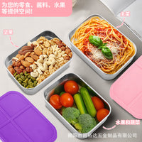 Stainless Steel 720ml Rectangular Food Container with Silicone Lid for Snacks and Storage