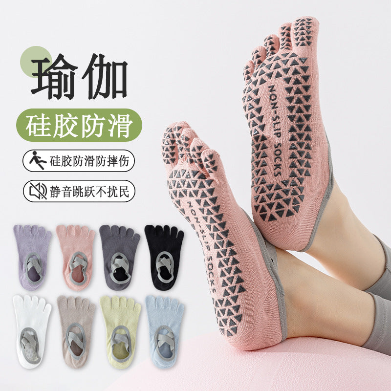 Women's Non-Slip Toeless Yoga Pilates Socks with Five-Toe Design for Indoor Fitness Training