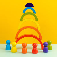 Wooden Rainbow Stacking Blocks Set with Peg Dolls for Kids, Educational Creative Building Toy