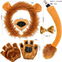 Halloween Plush Animal Ear Headband Cosplay Set - Lion, Fox, Cat
