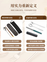 Portable Cutlery Storage Box with Wooden Chopsticks and 316 Stainless Steel Spoon Set