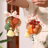 Mid-Autumn Festival Bamboo Woven Fan Ornament with Gourd Bell for Door or Car Decor
