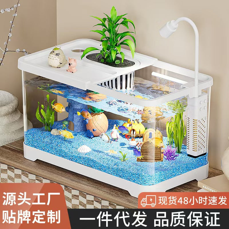Desktop Aquarium Turtle Tank with Lid, Clear Plastic Fish Tank for Home Living Room