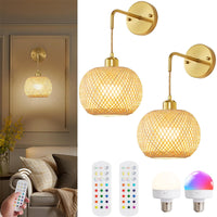 Bohemian Woven Bamboo Wall Sconce for Living Room Bedroom Hallway