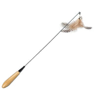 CFA-Grade Cat Teaser Wand with Replaceable Feather and Bell Heads, Wooden Handle