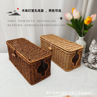 Woven Rattan Style Cable Management Box with Lid for Desktop and Bedroom
