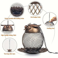 Metal Owl Bird Feeder Cage Hanging for Garden Patio Hummingbird Wild Birds