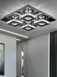 Modern LED Crystal Ceiling Light for Living Room, Rectangular Flush Mount Fixture