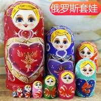 Russian Nesting Dolls Wooden Hand-Painted Matryoshka Set for Souvenirs and Gifts