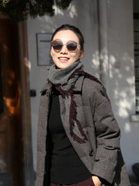 Zhouzhou Wool Blend Tassel Triangle Scarf Shawl for Women - Vintage Style Knitted Winter Fashion