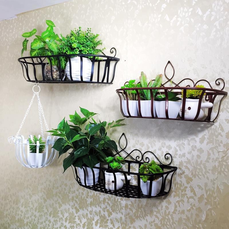 European Style Wrought Iron Wall-Mounted Flower Pot Holder for Balcony & Indoor Decor