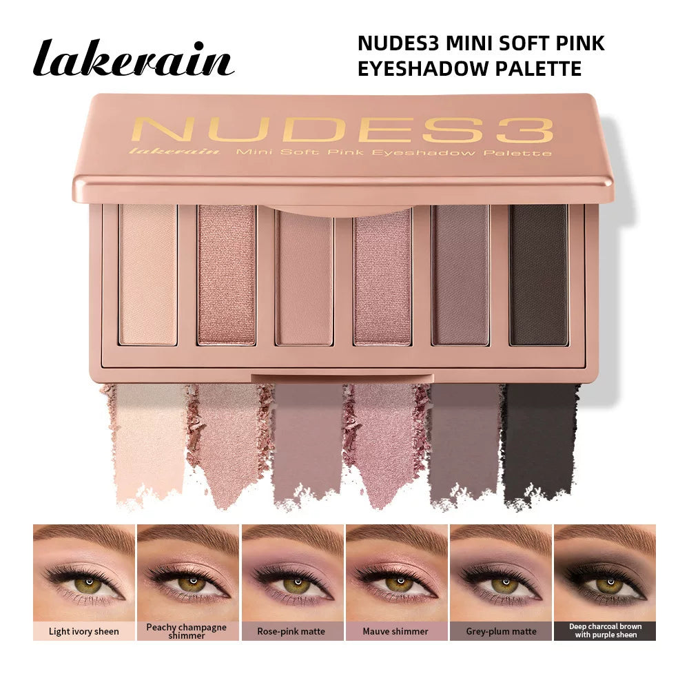 Lakerain Mini 6-Color Eyeshadow Palette Matte Shimmer Easy to Blend Long-lasting