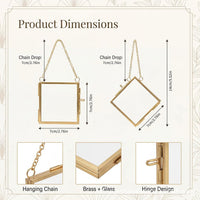 3.5x2.5 Inch Brass Hanging Glass Photo Frame for Pressed Flowers and Art