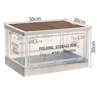 Plastic Storage Box with Wooden Lid for Car Trunk Camping Gear Home Office Organization