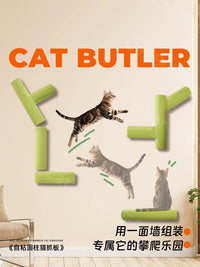Wall-Mounted Cat Scratching Post and Climbing Shelf for Indoor Cats, Vertical Sisal Scratcher Toy