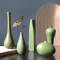 Jingdezhen Ceramic Retro Green Vase for Dried Flowers, New Chinese Zen Home Decor
