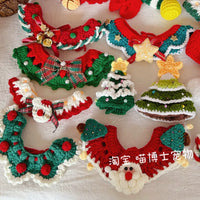 Christmas Pet Collar and Hat Set for Cats and Small Dogs, Festive Knitted Scarf and Bib Costume