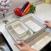 Double-Layer Kitchen Drain Basket for Vegetables and Fruits, Food-Grade Thickened Washing Basin