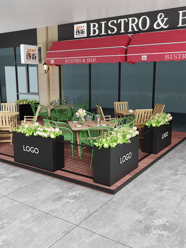 Outdoor Galvanized Steel Planter Box Fence for Cafes, Restaurants, and Gardens