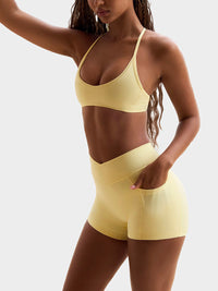 High-Elastic Halter Sports Bra & Cross-Waist Fitness Shorts Yoga Set