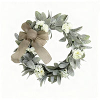 Spring Summer Floral Bunny Ear Leaf Wreath with Bowknot for Home Decor