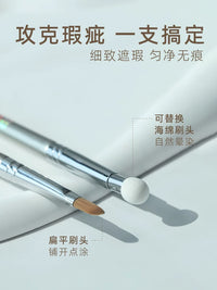 Dual-Ended Concealer Brush with Replaceable Sponge Heads for Under-Eye, Nasolabial Folds, and Blemishes