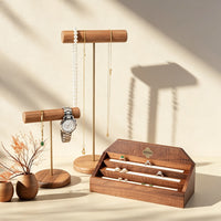 Walnut Wood 3-Tier Jewelry Display Stand for Rings, Earrings, and Bracelets