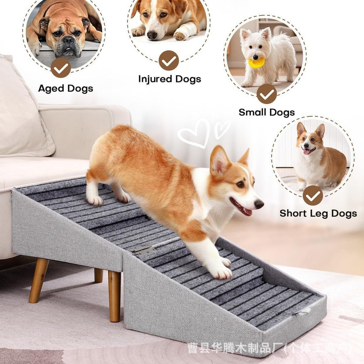 Foldable Wooden Pet Stairs and Ramp, 2-in-1 Non-Slip Dog Steps for Beds and Couches