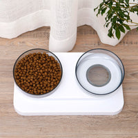 Elevated Double Cat Bowl with Anti-Slip Base for Food and Water, Tilted Design for Neck Protection