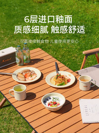 Happy Enamel Camping Dinnerware Set - Portable Outdoor Picnic Plates & Bowls