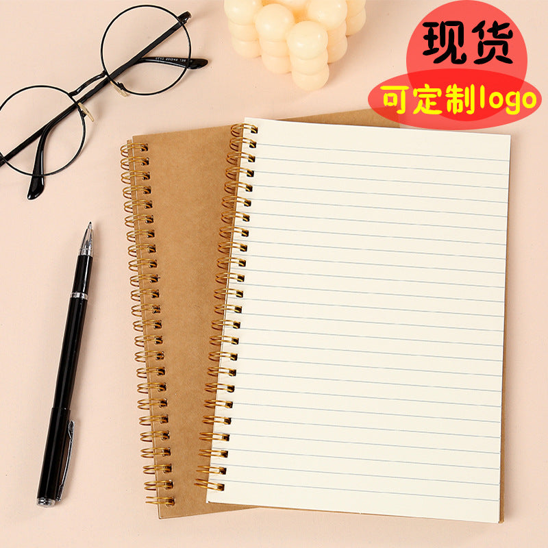 A5 Kraft Paper Spiral Notebook for Students, Lined/Grid/Dot/Blank Pages