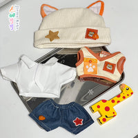 Sweet Orange Fox Shadow Doll Clothes Set for Cotton Dolls, 10-20cm Outfits with Hat