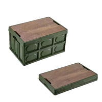 Foldable Outdoor Camping Storage Box with Wooden Lid, Picnic Table, Car Trunk Organizer, Home Storage Bin