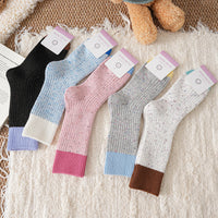 Thickened Contrast Color Warm Fleece Dotted Yarn Mid-Calf Socks for Women, Japanese Style Wool Blend, Versatile Autumn/Winter Korean Insulated